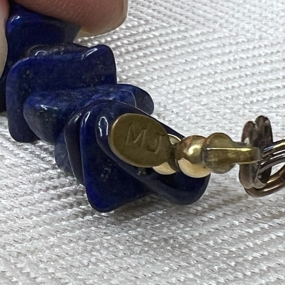 Lapis Lazuli Blue & Orange Sponge Coral Floral Cloisonné Pendant MJ Necklace - Picture 7 of 14